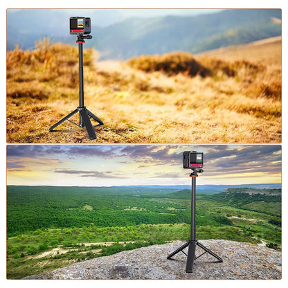 Aluminum Extendable Selfie Stick Tripod – Mini Portable Vlog Tripod for GoPro Hero 12-6, Osmo Action, Insta360 One R & X3