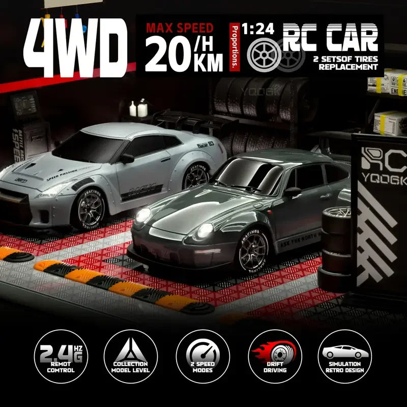 1:24 4WD RC Drift Car – High-Speed 20KM/H Remote Control Racing Toy with Turbo, 2-Speed & LED Lights for Kids & Adults