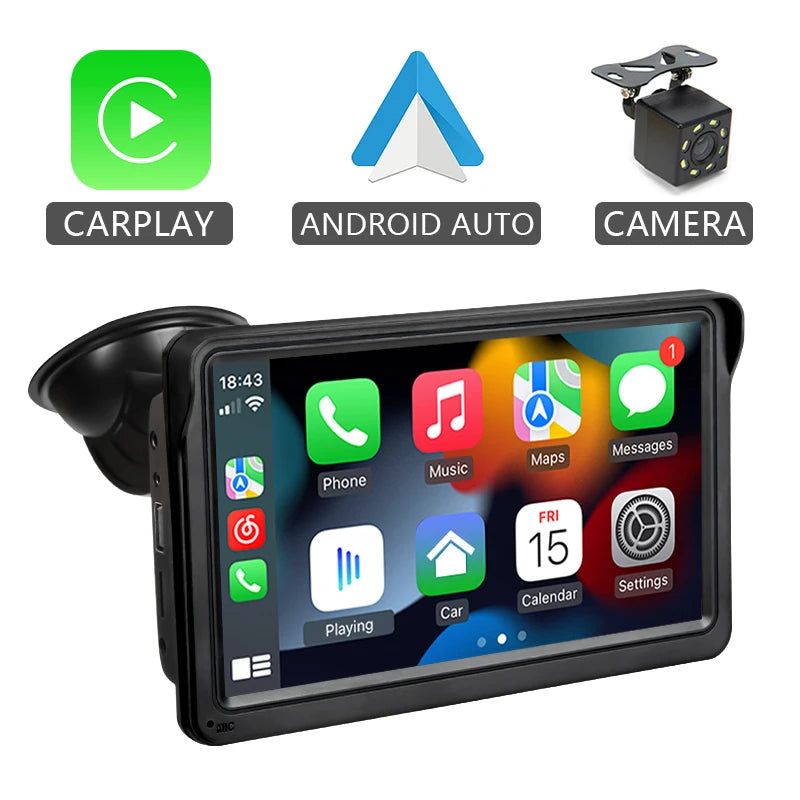 Hippcron 7-Inch Portable Car Radio Multimedia Player – Wireless CarPlay & Android Auto Universal Touchscreen