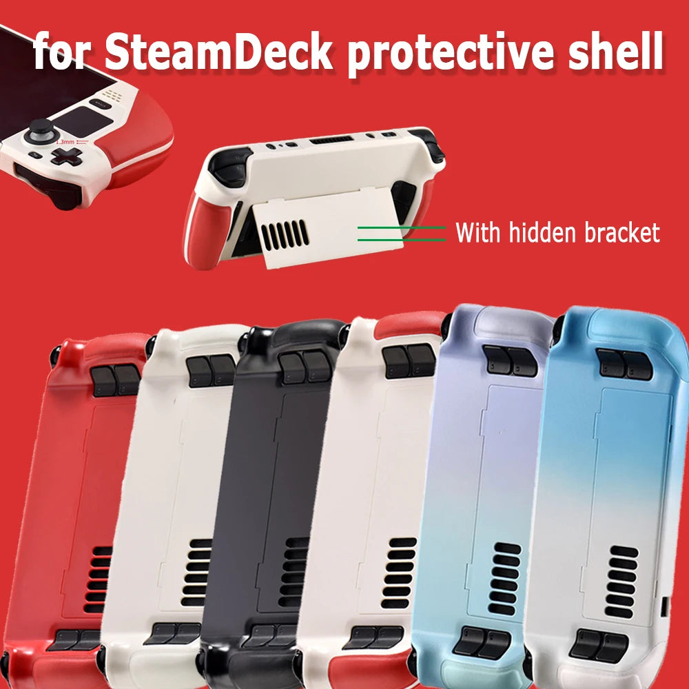 Full Protective Cowhide Leather Case for Steam Deck – Soft Grip Non-Slip Hard Shell Cover with Bracket Accessory