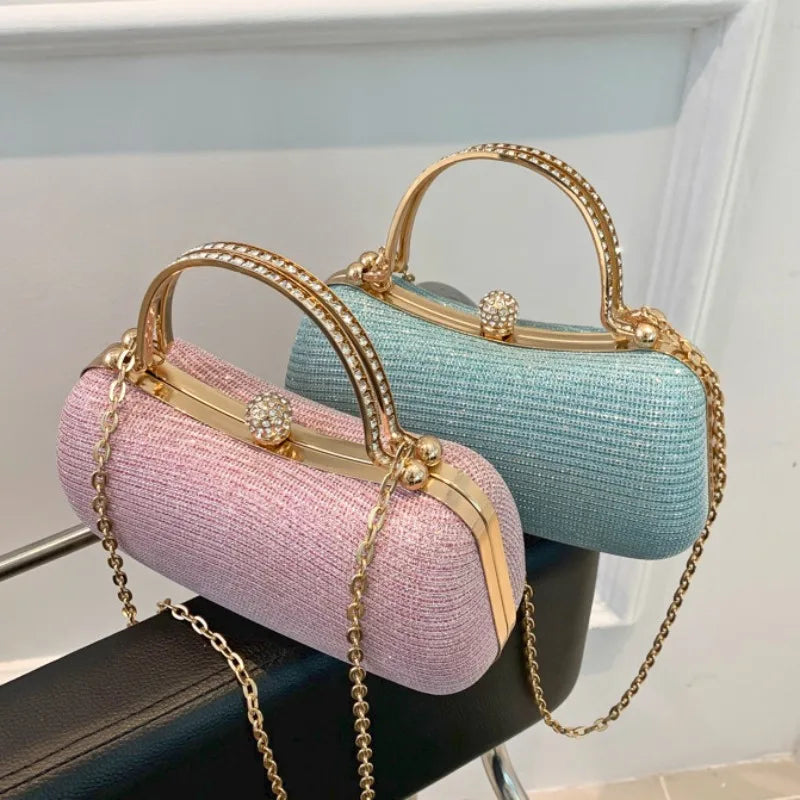 Shiny Heart Shape Metal Evening Clutch Bag - Fashion Chain Shoulder Crossbody Bag for Women, Luxury Lady Purse