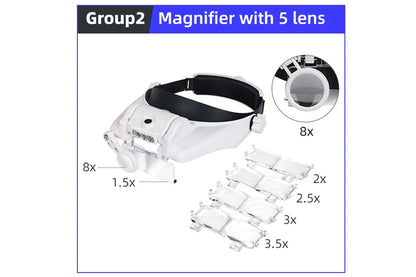 LED Headband Magnifier with 8x Lenses – Hands-Free Magnifying Glass for Jewelry, Watch & Electronic Repair