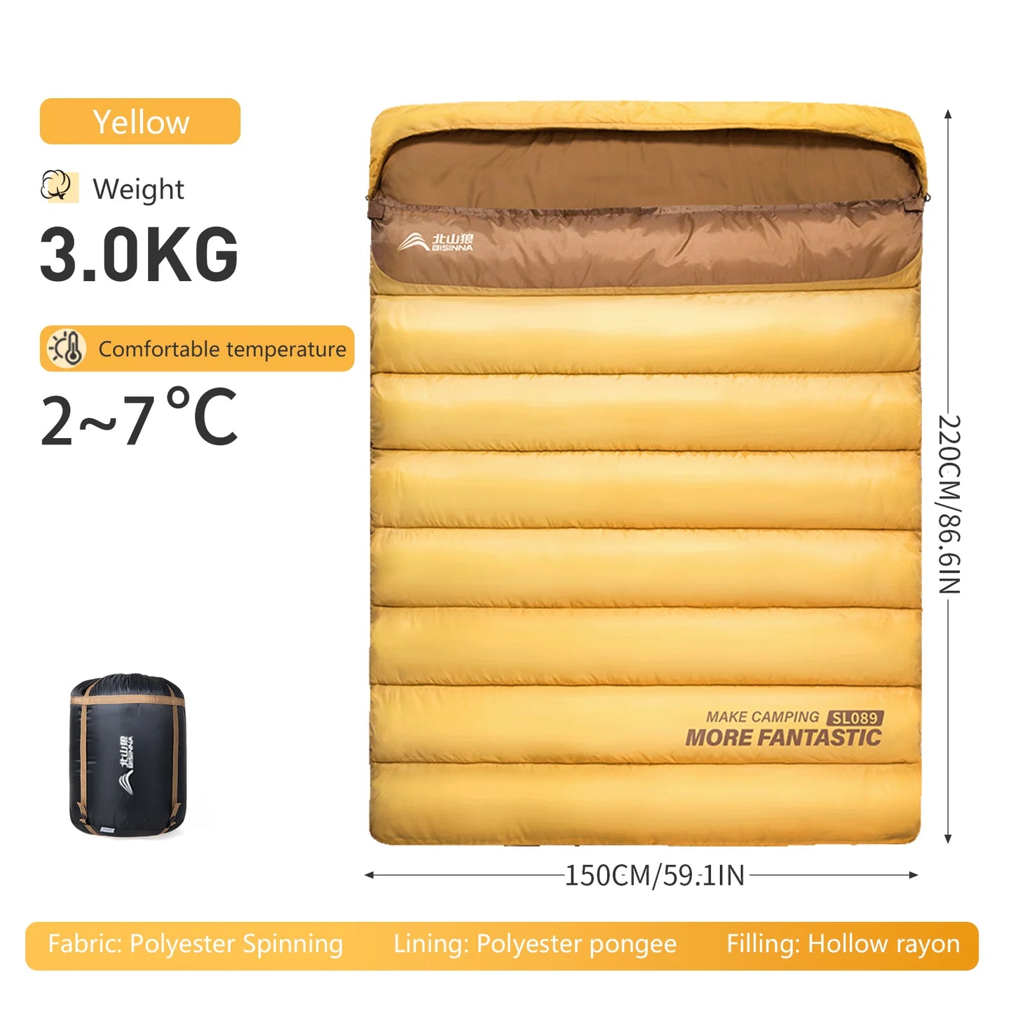 BSWOLF 2-Person Four Seasons Camping Sleeping Bag – Portable Winter Outdoor Travel & Hiking Bag