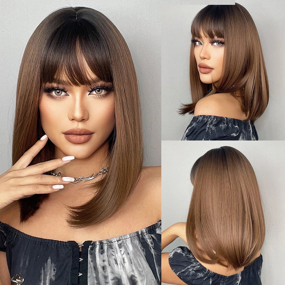 Short Bob Platinum Blonde Wig with Bangs – Synthetic Straight Hair, Heat-Resistant Wig for White Women, Daily & Party Wear