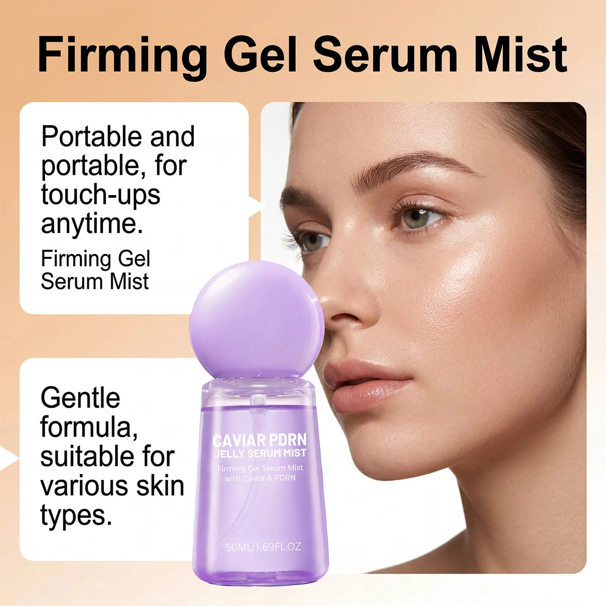 Caviar PDRN Collagen Peptide Jelly Serum Mist Set - Hydrating, Plumping Facial Mist for Dewy, Firm-Looking Skin and Travel Skincare