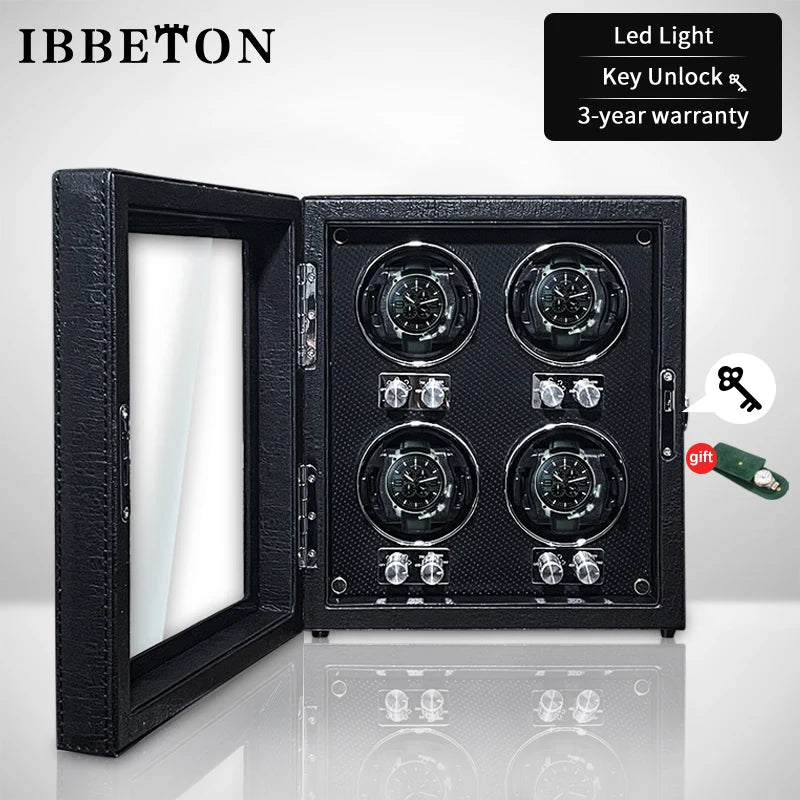 IBBETON Luxury Wood Watch Winder – High-End Automatic Watch Box (2/4/6 Slots) with Mabuchi Mute Motor & Storage Cabinet