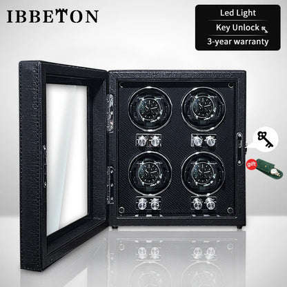 IBBETON Luxury Wood Watch Winder – High-End Automatic Watch Box (2/4/6 Slots) with Mabuchi Mute Motor & Storage Cabinet