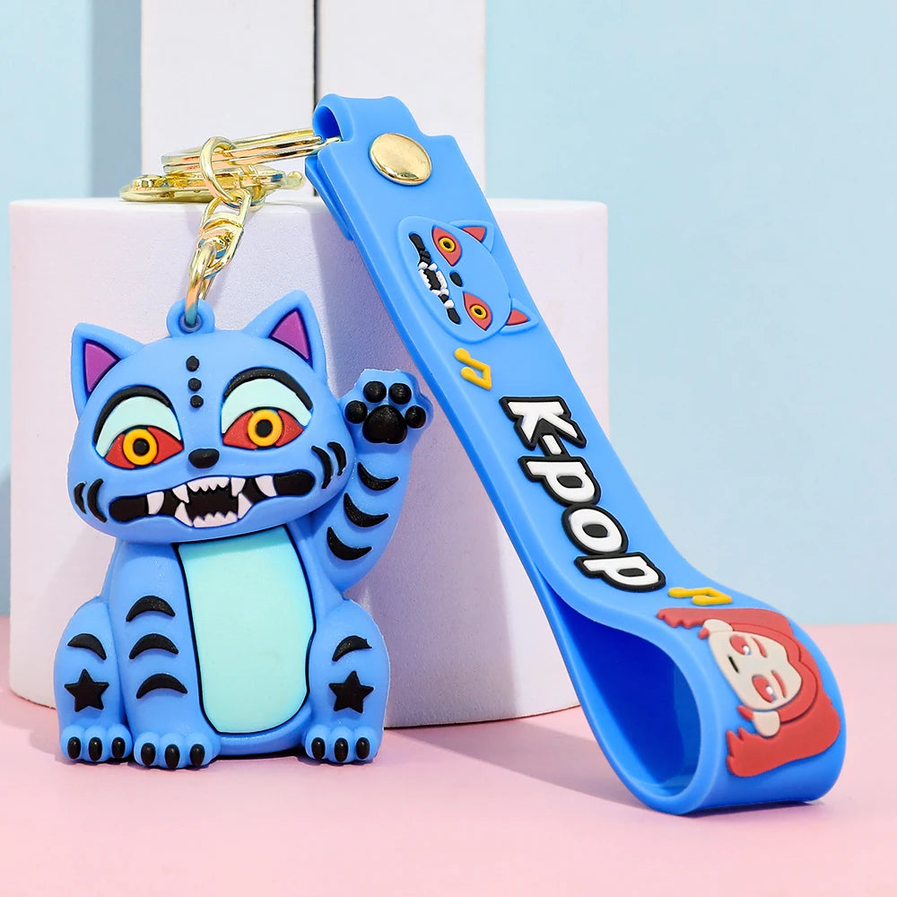 New KPOP Demon Hunters Keychain – Tiger PVC Figure, Cute Harajuku Style Key Ring for Kids & Fans