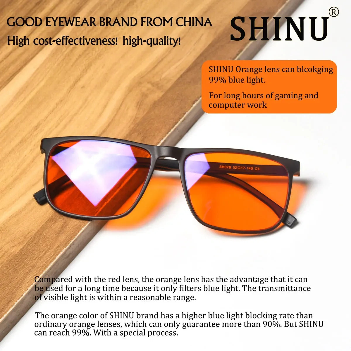 SHINU Blue Light Blocking Glasses – Red Lens Anti-Glare Eyewear for Men to Reduce Eye Strain