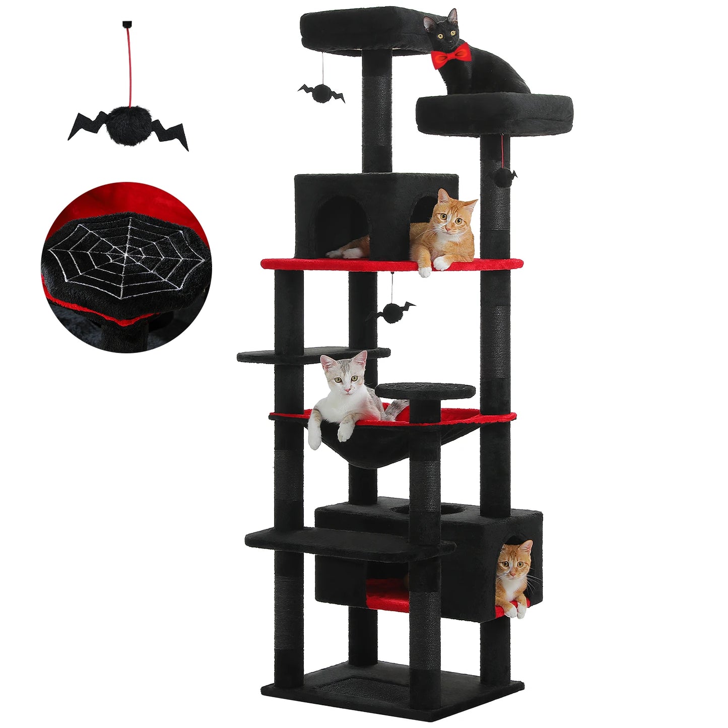 Large Indoor Cat Tree Tower with Sisal Scratching Posts, Hammock, Padded Perches & Condos – Cat Toys and Activity Center