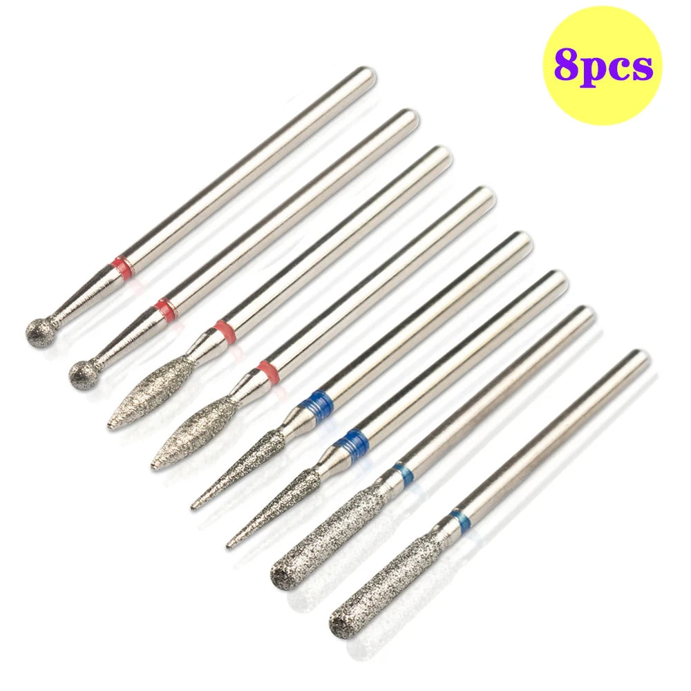 8pcs Diamond Nail Drill Bit Set - Rotary Electric Milling Cutters for Pedicure, Manicure, Cuticle Burr & Nail Tools Accessories