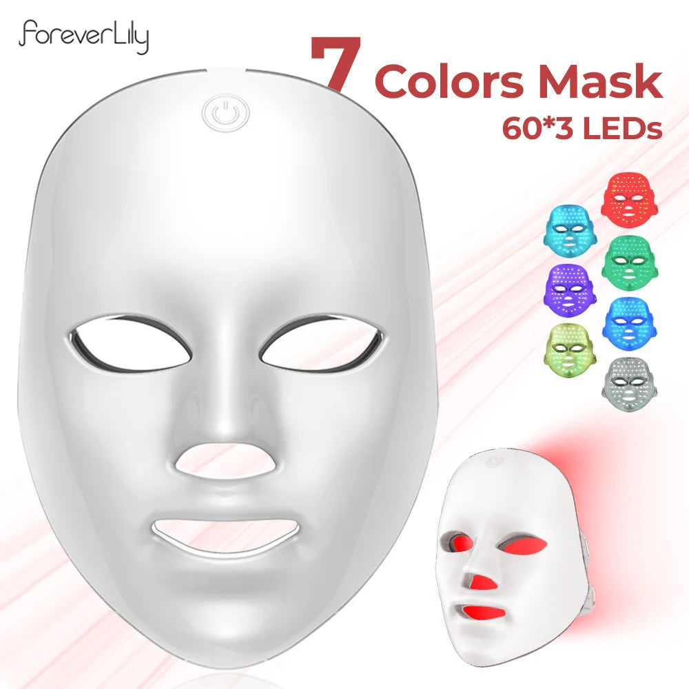 7-Color Photon LED Facial Mask - Red Light Skincare Mask for Anti-Wrinkle Care, Skin Rejuvenation, Brightening & Acne Care