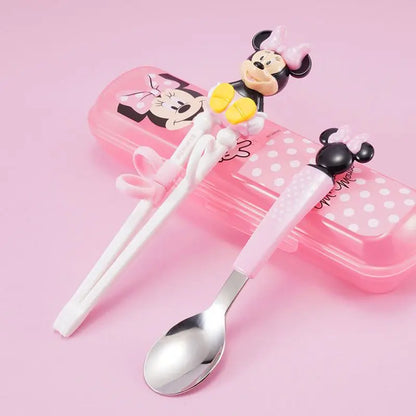 Disney Kids Tableware Set — Lightning McQueen, Mickey, Minnie, Stitch & Princess Elsa Training Chopsticks and Spoons