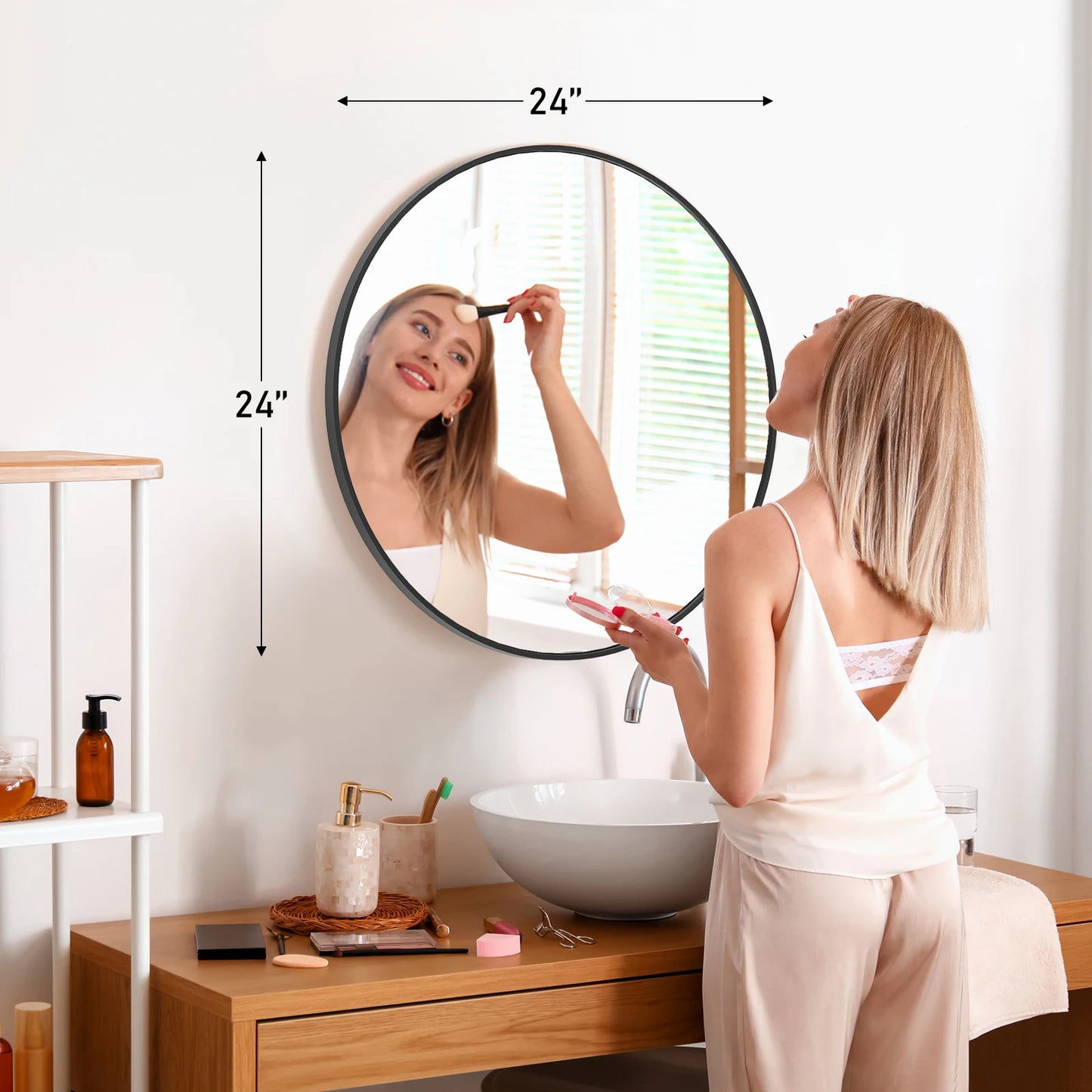 Large 30" Round Wall Mirror – Gold Matte Metal Frame Vanity Mirror with Tempered Glass for Bedroom & Living Room