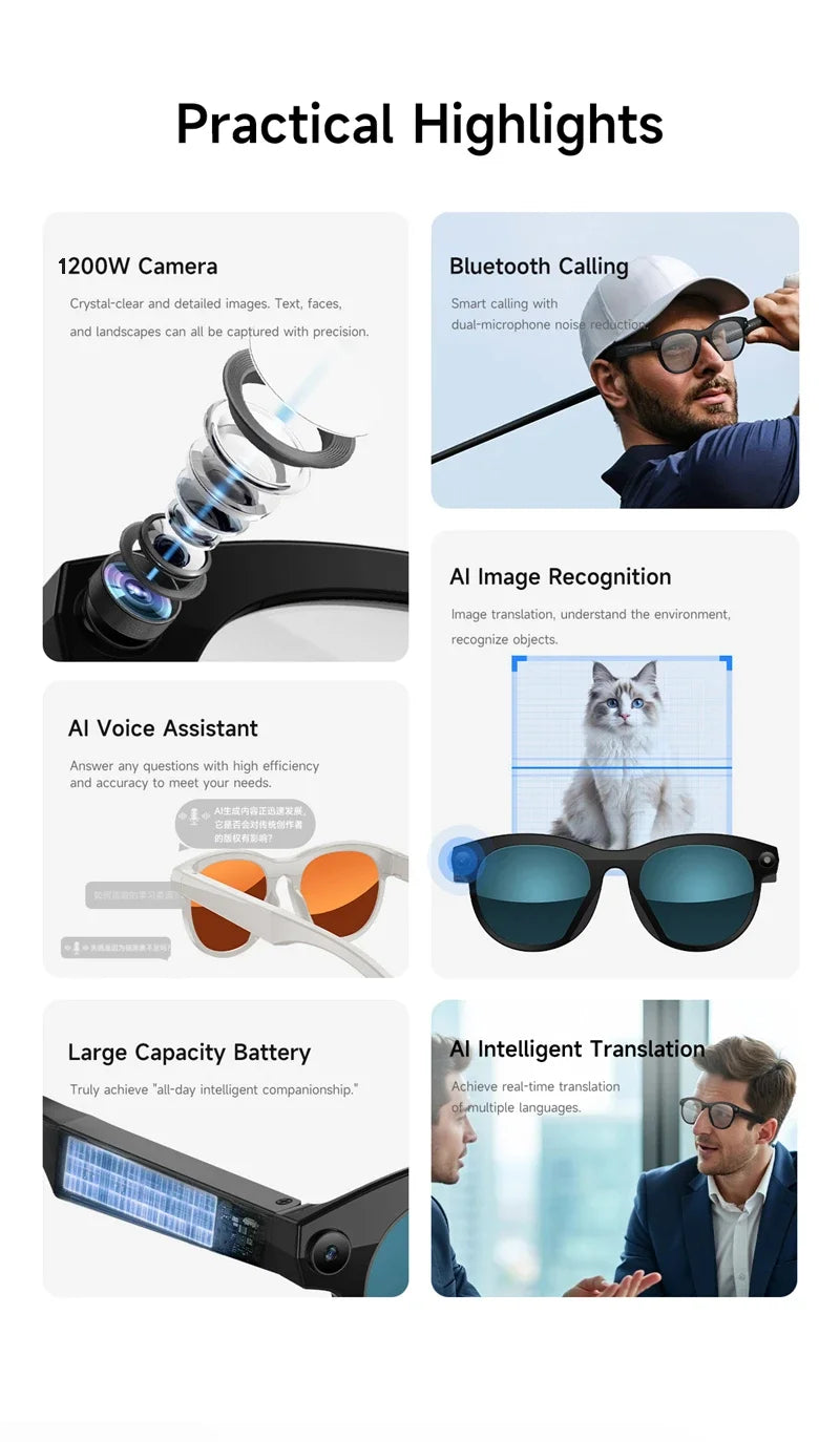 ViVO 8K AI Smart Glasses – HD Color-Changing, 1200MP Camera, ChatGPT, Translate, Bluetooth Calls, Voice Assistant & Music Control 2026