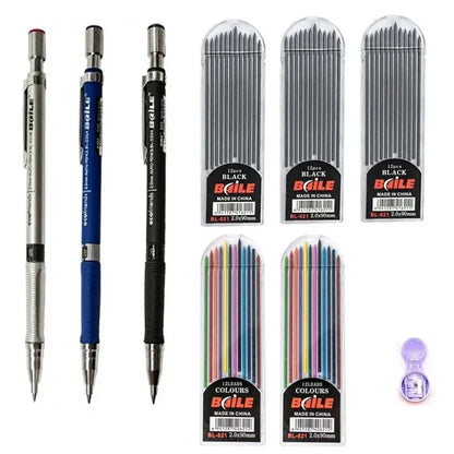 2.0mm Mechanical Pencil Set - Automatic Drawing Pencils with 2B Black and Colored Lead Refills for Writing, Sketching and Art