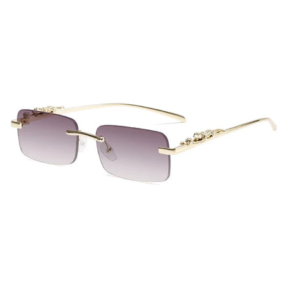 Rimless Fashion Eyeglasses Frames – Unisex Cheetah Detail Business Style Lightweight Designer Glasses for Women & Men