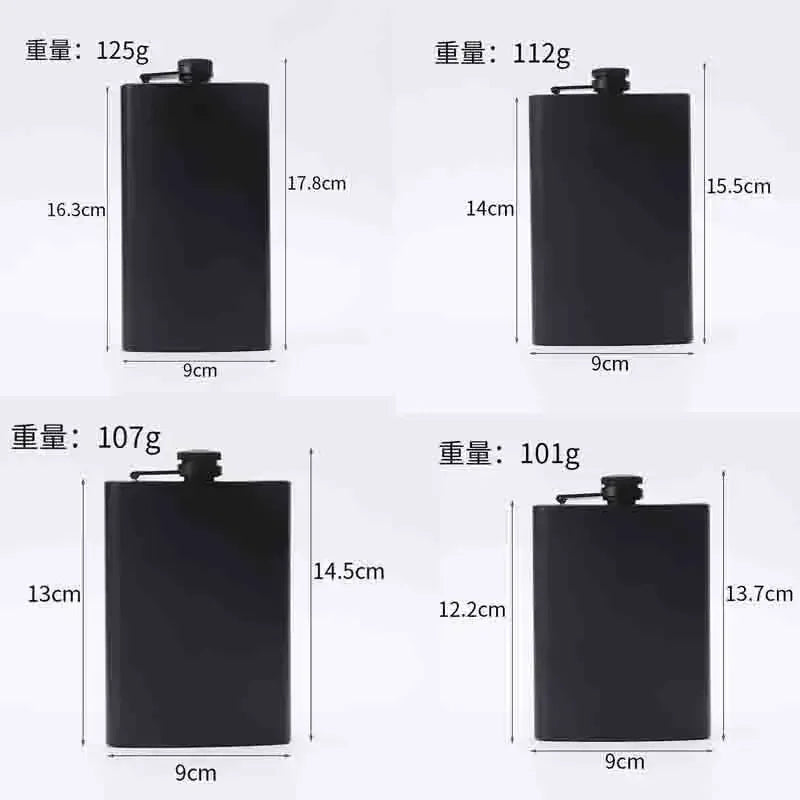 304 SS Portable Hip Flask – Black Whiskey, Vodka, Wine Bottle (6-12oz), Outdoor Bar Party Drinking Utensil