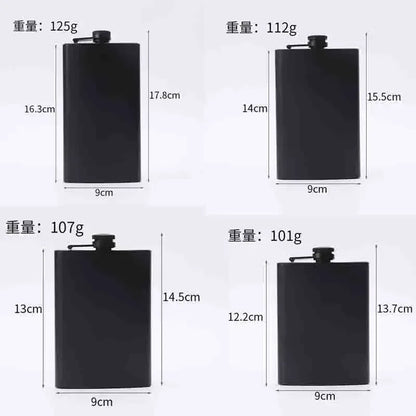 304 SS Portable Hip Flask – Black Whiskey, Vodka, Wine Bottle (6-12oz), Outdoor Bar Party Drinking Utensil