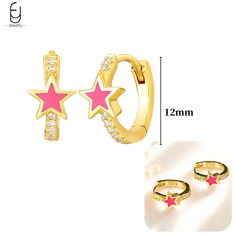 925 Sterling Silver Earrings for Women – Cute Starfish & Shrimp Pendant, Red Chili & Star Enamel Gold Fashion Jewelry