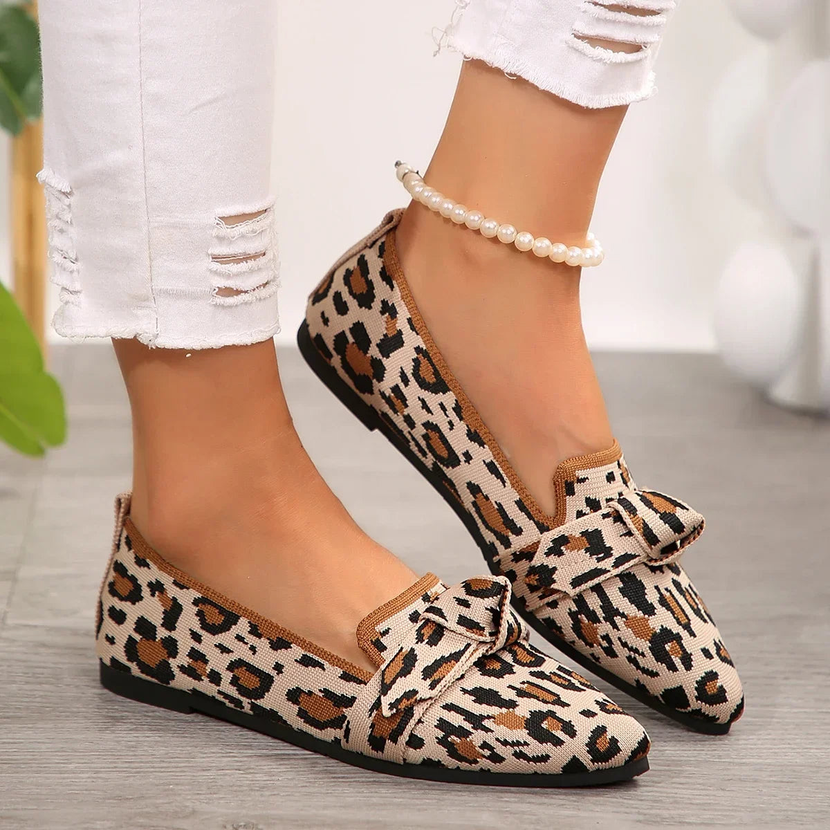 Women’s Bowtie Loafers – Luxury Knitted Slip-On Breathable Comfortable Pointed Toe Casual Flats
