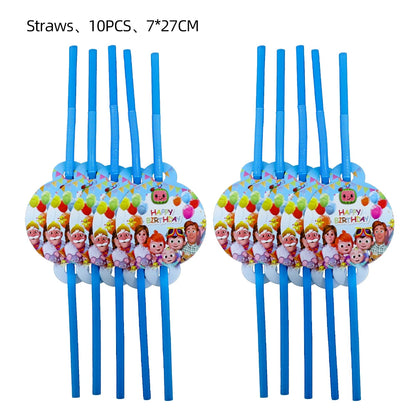 Cartoon JJ Melon Birthday Party Decorations Set – Disposable Tableware, Cups, Plates, Tablecloth, Balloons & Cake Topper for Kids & Baby Shower