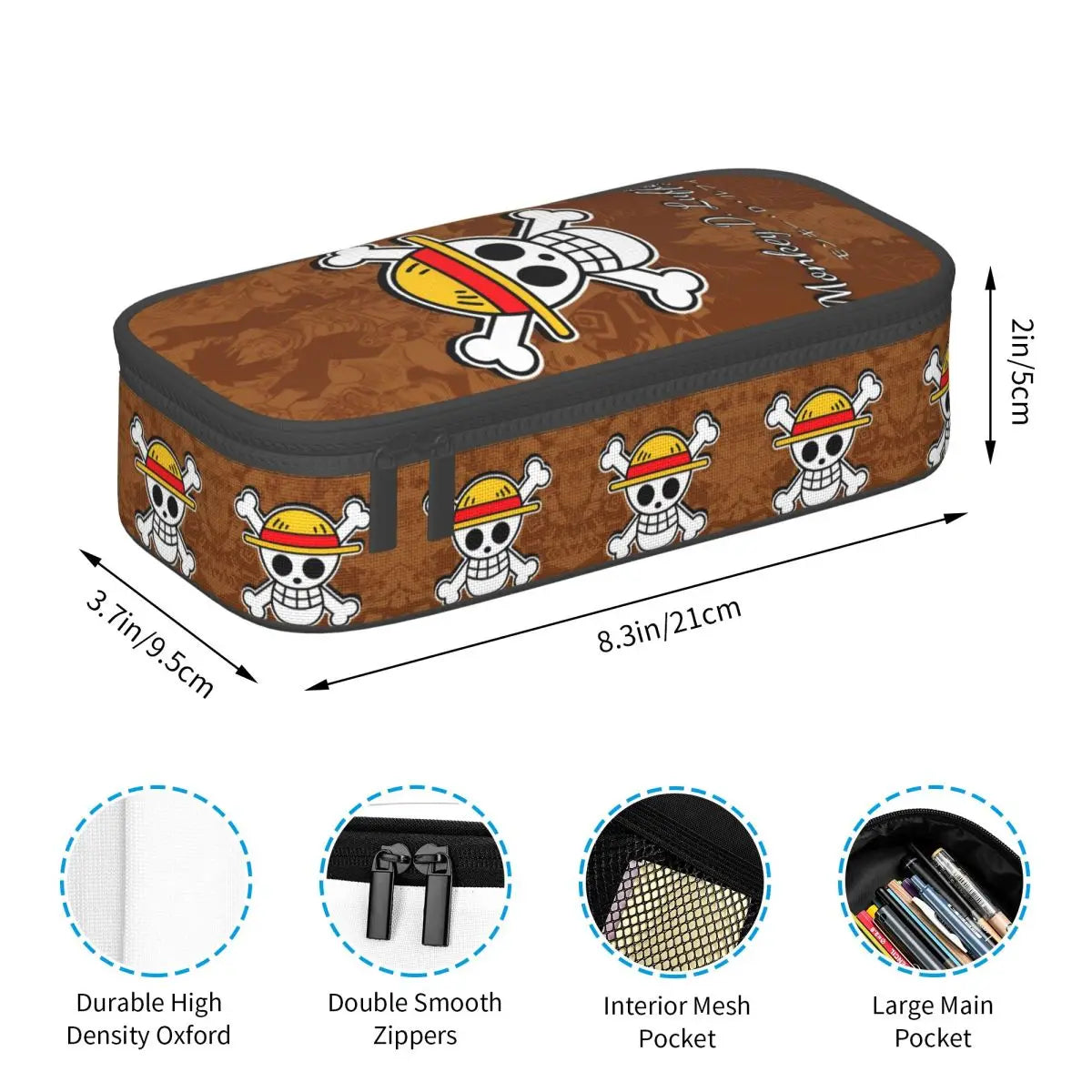Cute Custom One Piece Pencil Case – Large Capacity Straw Hat Pirates Skull Stationery Bag for Boys & Girls