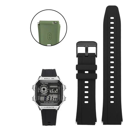 Rubber Silicone Watch Strap for Casio AE-1200, AE-1300, A158, A168W, F-91W & GW400 Series - Replacement Sport Watchband