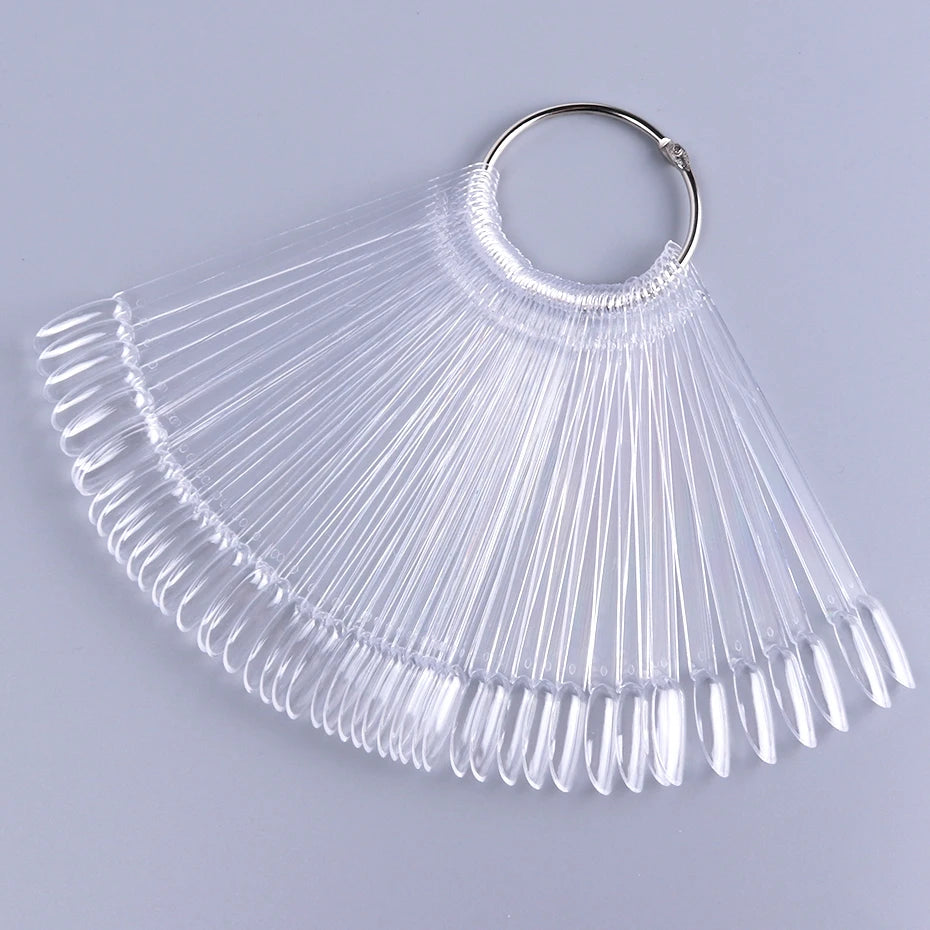 50-Piece Nail Swatch Display Tips - Clear Oval Fan Nail Polish Practice Palette