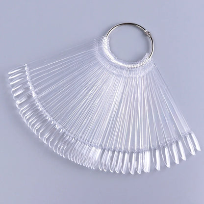 50-Piece Nail Swatch Display Tips - Clear Oval Fan Nail Polish Practice Palette