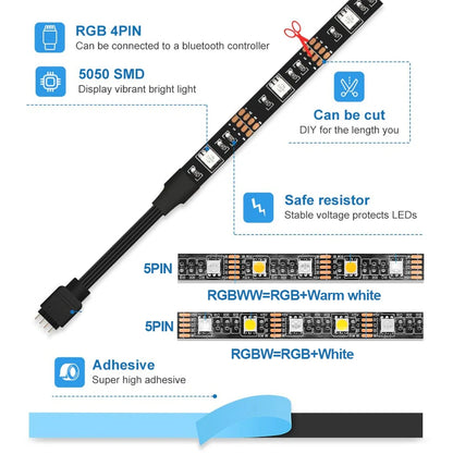 5V USB RGB/RGBW LED Strip Lights Smart App Control Bluetooth WiFi Zigbee Compatible TV Backlight with Alexa Color Changing Room Lighting