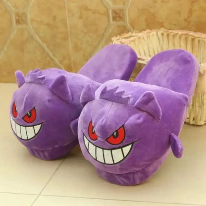 Anime Pokémon Cotton Warm Slippers — Pikachu, Gengar, Snorlax Plush Indoor Shoes for Women, Autumn Winter Home Footwear