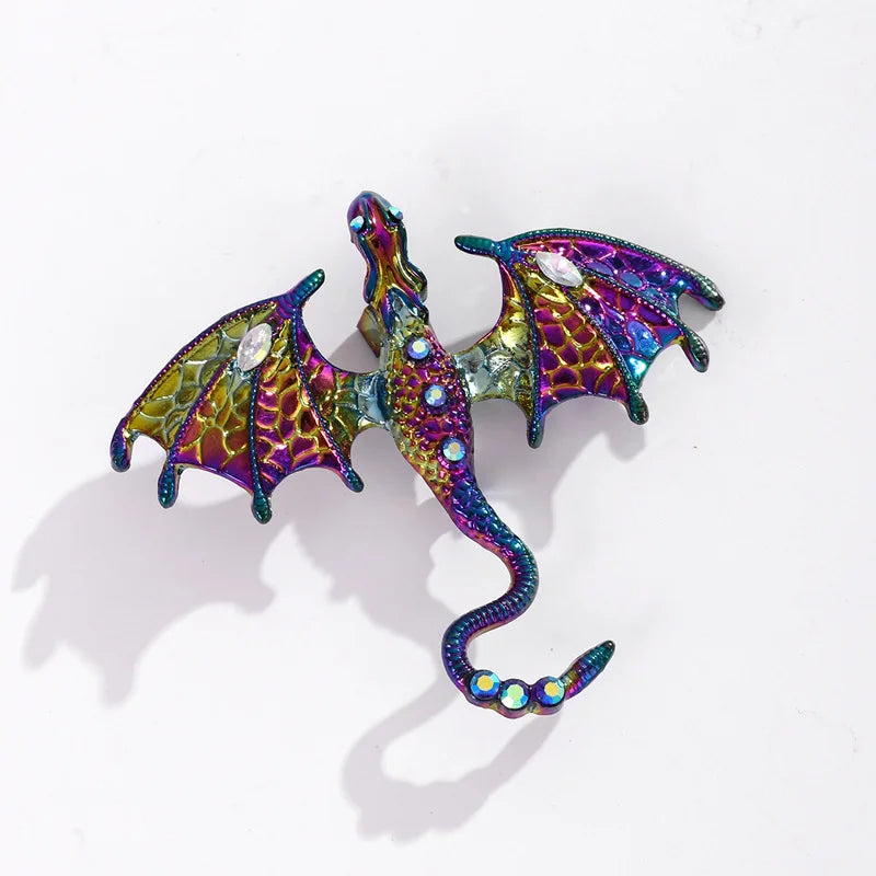 Rhinestone Dragon Enamel Brooch - Elegant Flying Dragon Lapel Pin for Men and Women, Suits, Parties, and Everyday Style