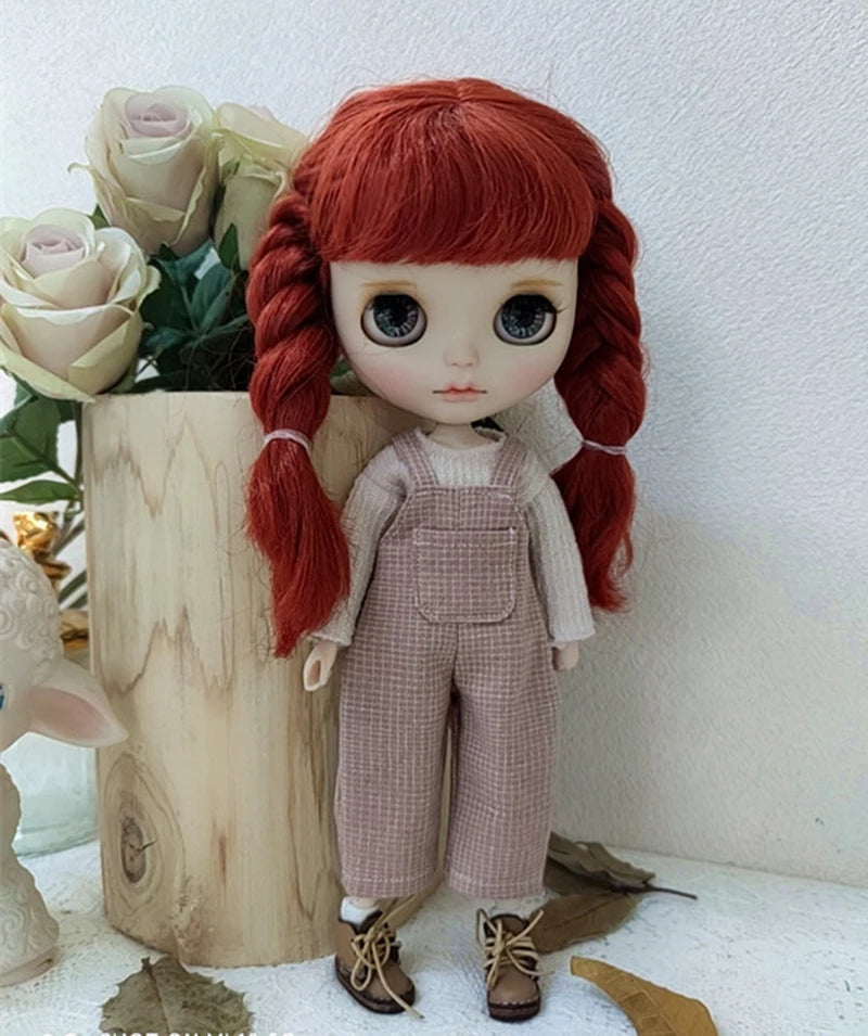 Casual Blythe Doll Clothes – Romper, Plaid Pants & Long Sleeve Top for Licca, Azone, OB24/OB27 Dolls