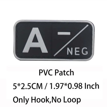 PVC Blood Type Hook Patch - A B AB O Positive Negative Military Tactical Badge for Backpack & Outdoor Gear