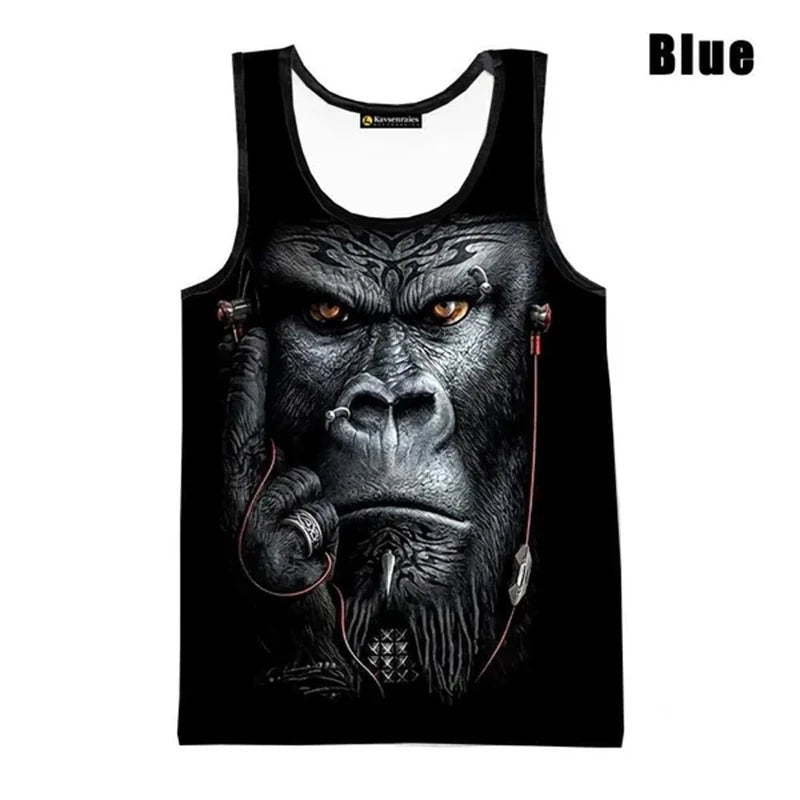 3D Gorilla Print Tank Top - Oversized Sleeveless Summer Streetwear for Men