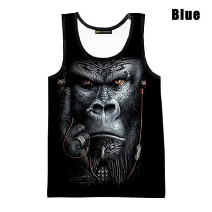 3D Gorilla Print Tank Top - Oversized Sleeveless Summer Streetwear for Men