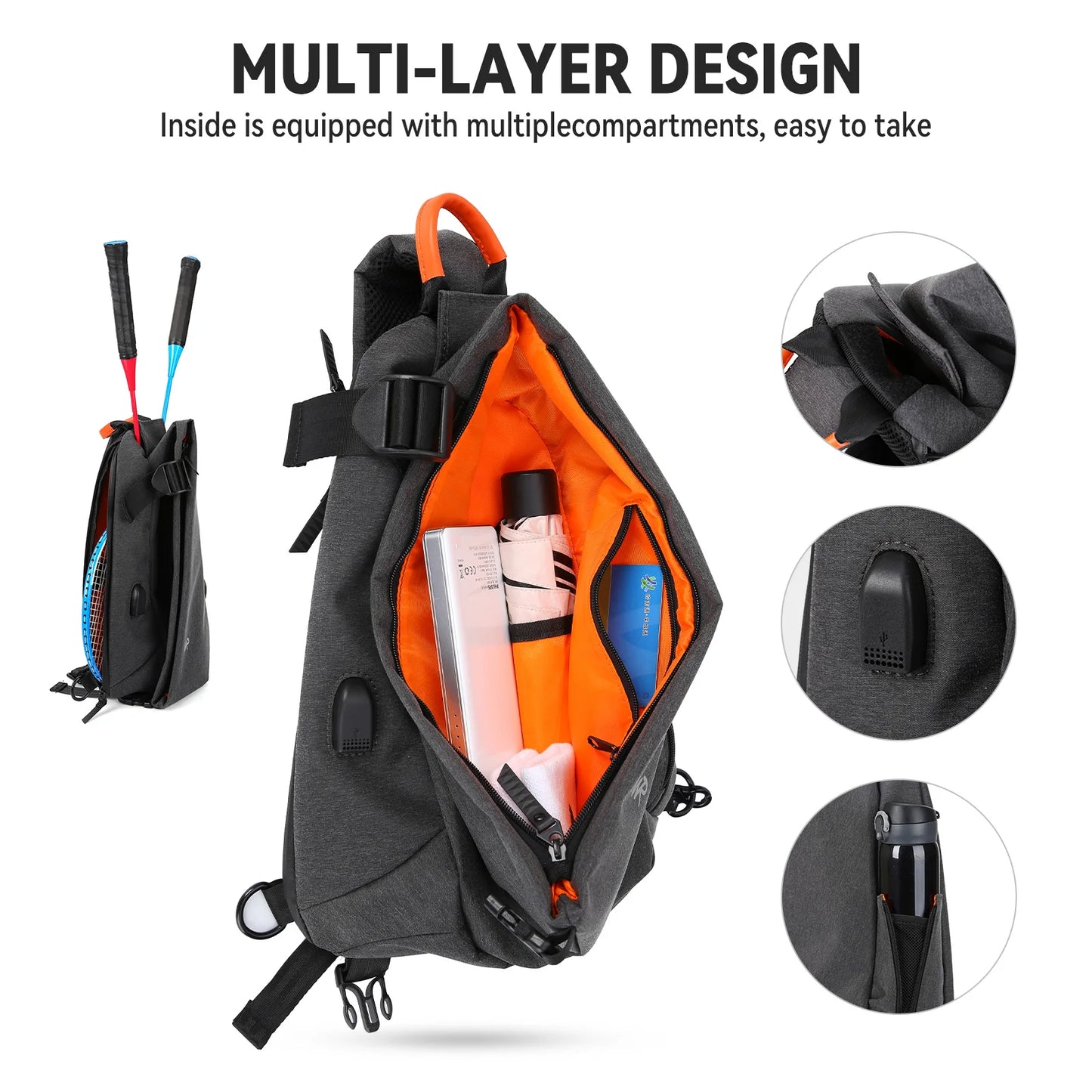 Anti-Theft Crossbody Sling Bag - Small Backpack for Men & Women | One Shoulder Chest Bag for Hiking, Biking, Travel
