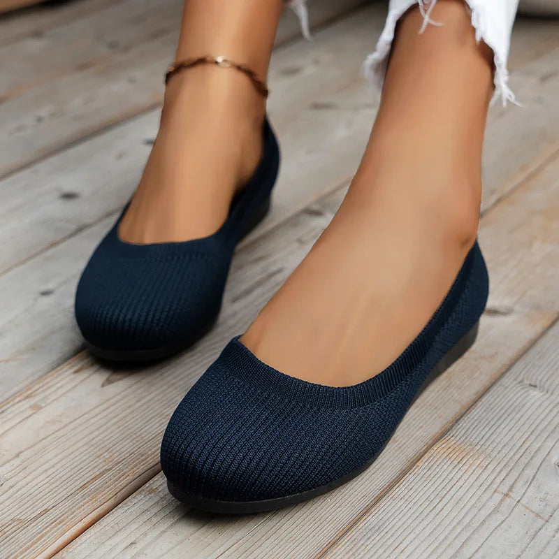 Women’s Round Toe Knit Flats – Comfortable Slip-On Ballet Shoes, Casual Office Moccasins & Plus Size Boat Shoes