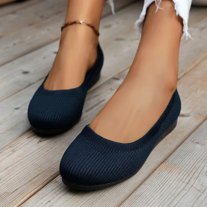 Women’s Round Toe Knit Flats – Comfortable Slip-On Ballet Shoes, Casual Office Moccasins & Plus Size Boat Shoes
