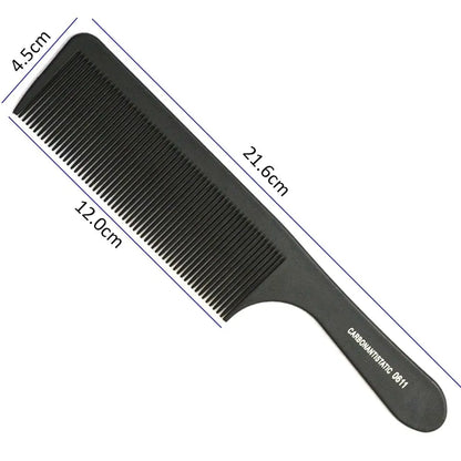 Black Flattop Hair Cutting Comb - Heat Resistant Carbon Antistatic Styling Tool for Salon Use