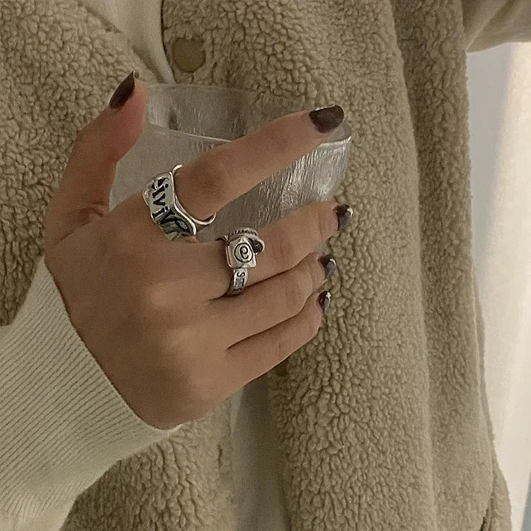 Personalized Girls' Open Ring – Retro Y2K English Letter Jewelry Accessory, 1/2pcs Party Gift