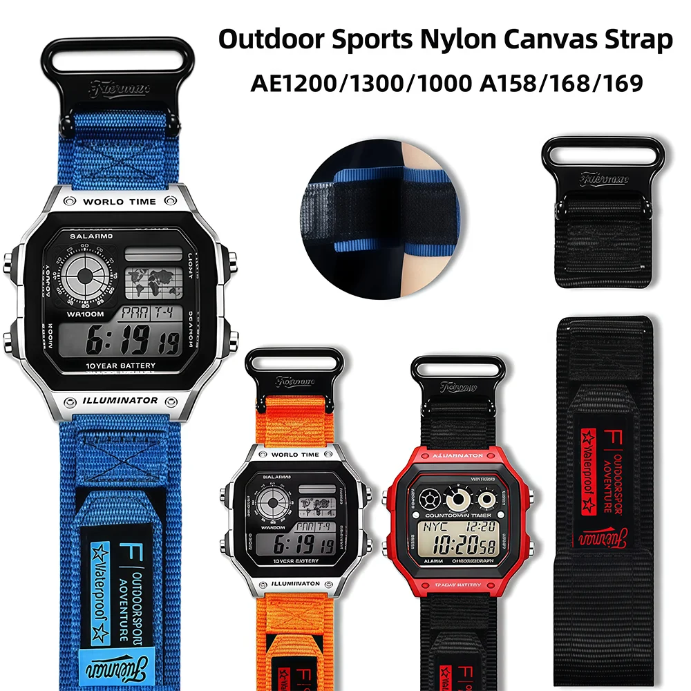 Casio AE-1200 & AE-1300 Nylon Watch Strap - Breathable Outdoor Band with Metal Ring & Camouflage Design