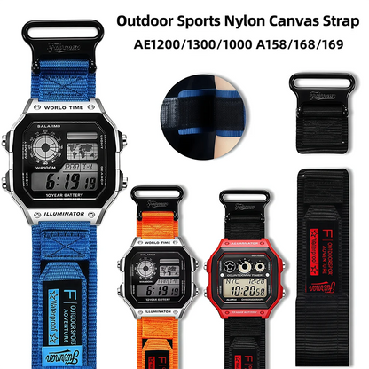 Casio AE-1200 & AE-1300 Nylon Watch Strap - Breathable Outdoor Band with Metal Ring & Camouflage Design