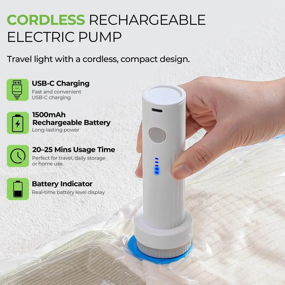Rechargeable Mini Vacuum Pump - Portable Low-Noise Electric Suction Pump for Travel Clothes Storage Bags and Space-Saving Packing
