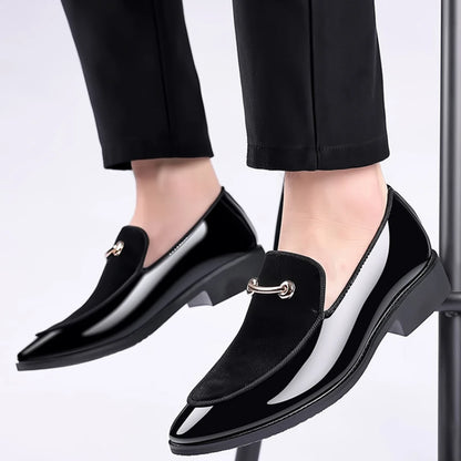 Men’s Black Patent Leather Loafers - Luxury Slip-On Formal Business Casual Party Shoes Large Size