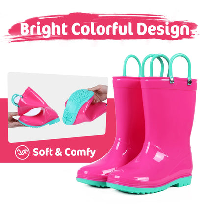 Shevalues Kids Waterproof Rain Boots – Non-Slip Toddler Boots with Easy-On Handles for Boys & Girls