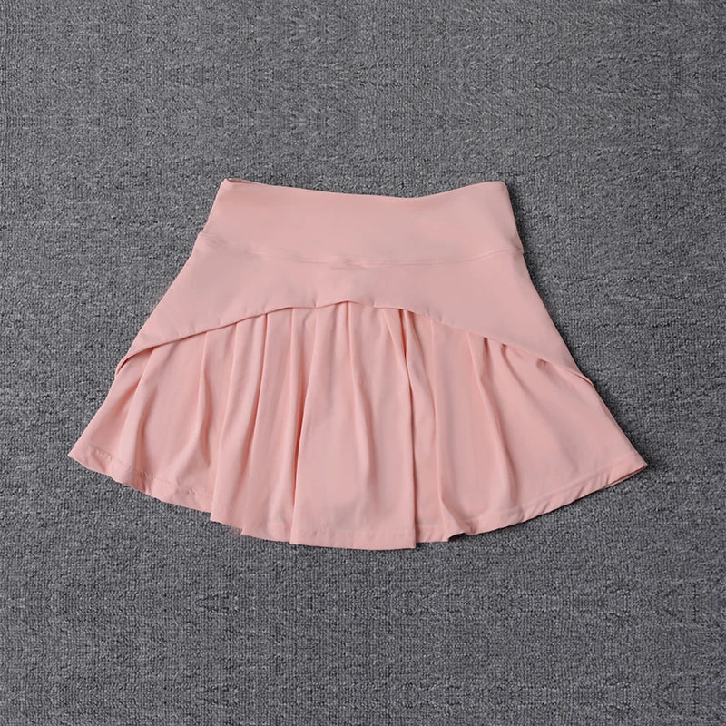 2024 Summer Women’s Anti-Glare Pleated Skirt – High Waist Ice Sports Short A-Line Half Skirt with Elastic Waist