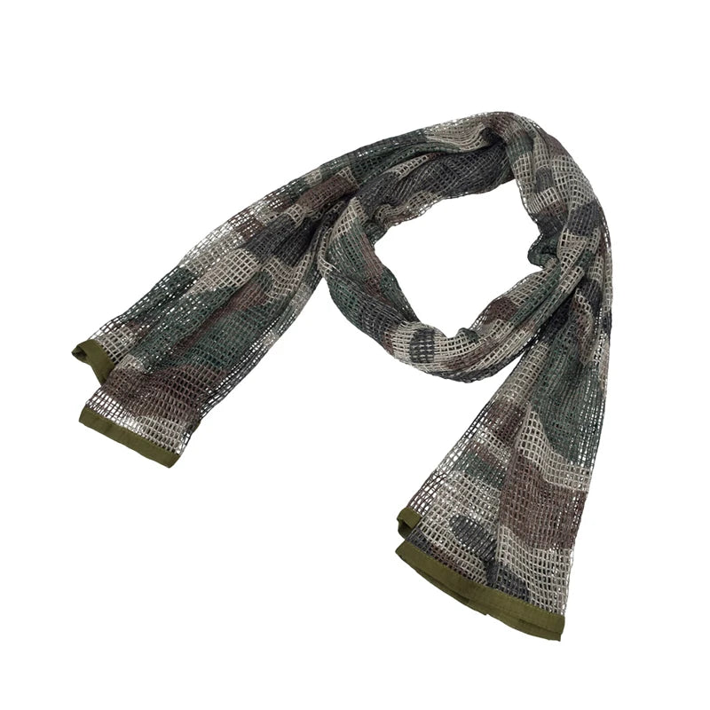 Outdoor Camouflage Netting Scarf — Camo Mesh Face Veil & Shemagh Head Wrap for Camping, Hiking, Shooting