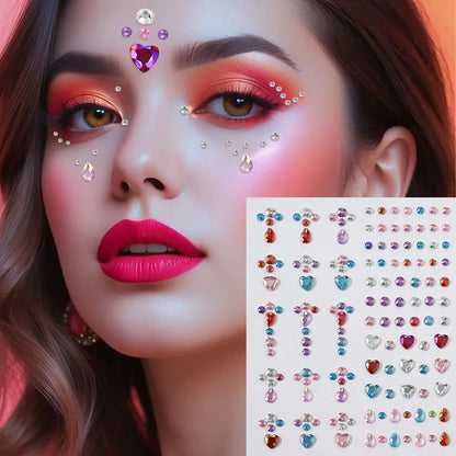 3D Holographic Teardrop Rhinestone Stickers - Self-Adhesive Crystal Diamond Face, Eye & Hair Decoration Tattoos
